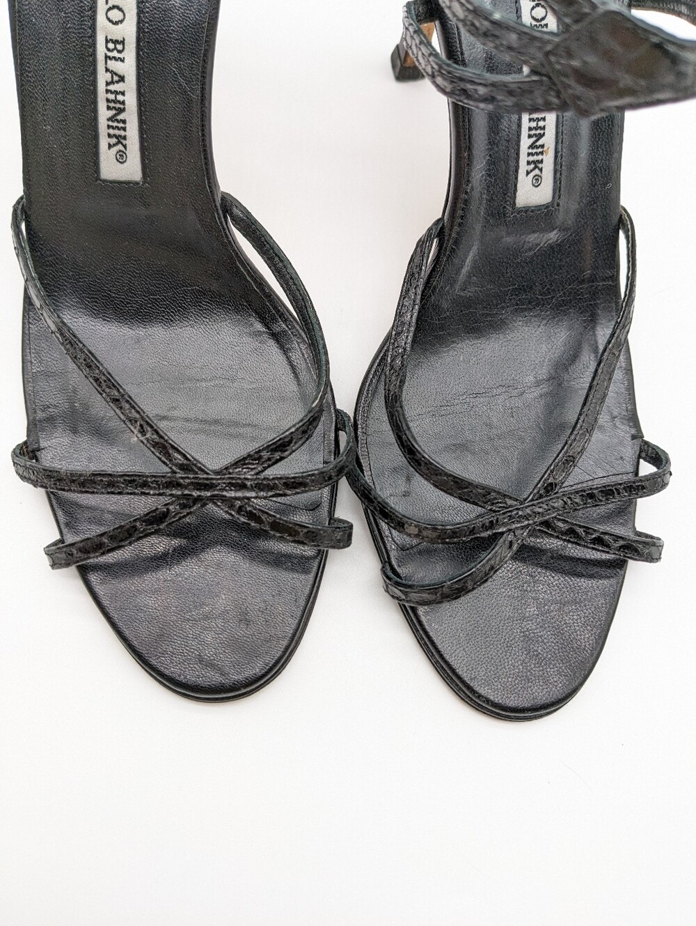 MANOLO BLAHNIK Snakeskin Strappy Heels 37.5 - Picture 9 of 16